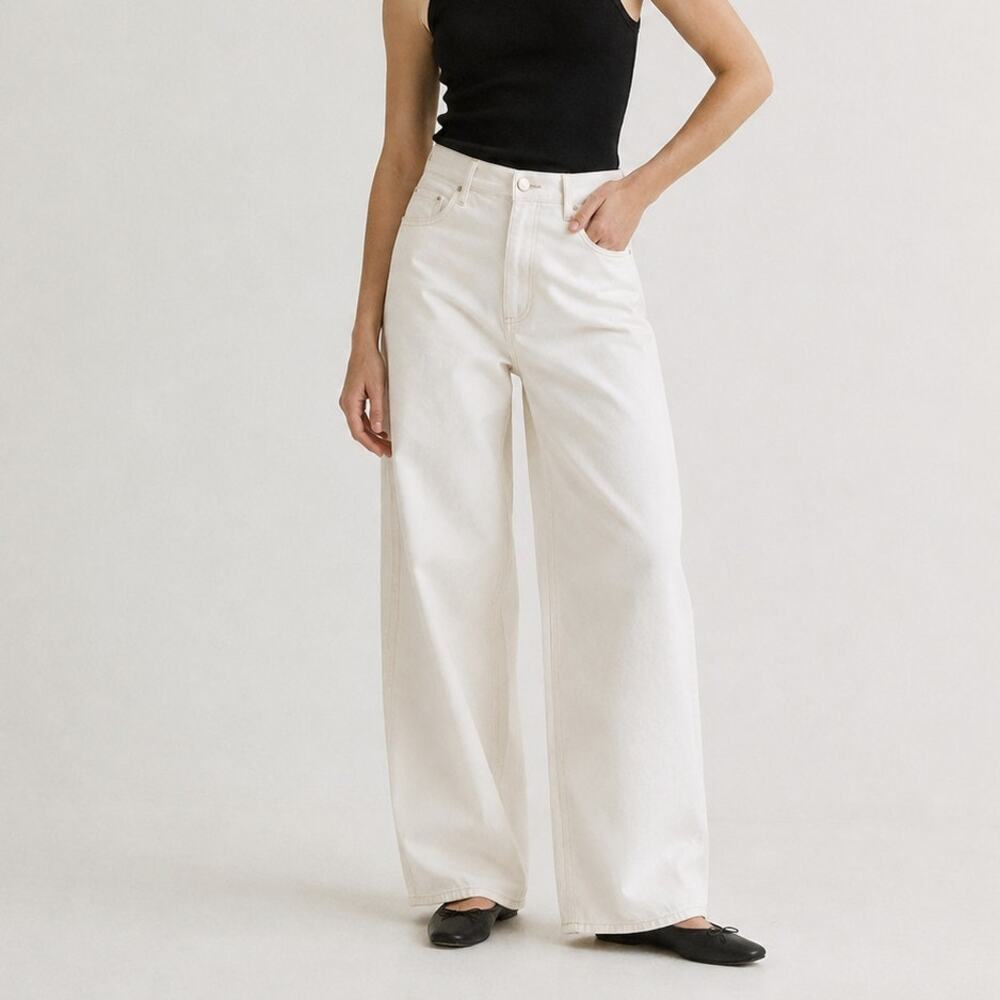 Mango MNG Wide leg Jeans 87936 Womens 4 Off-white Denim High-rise Full Length